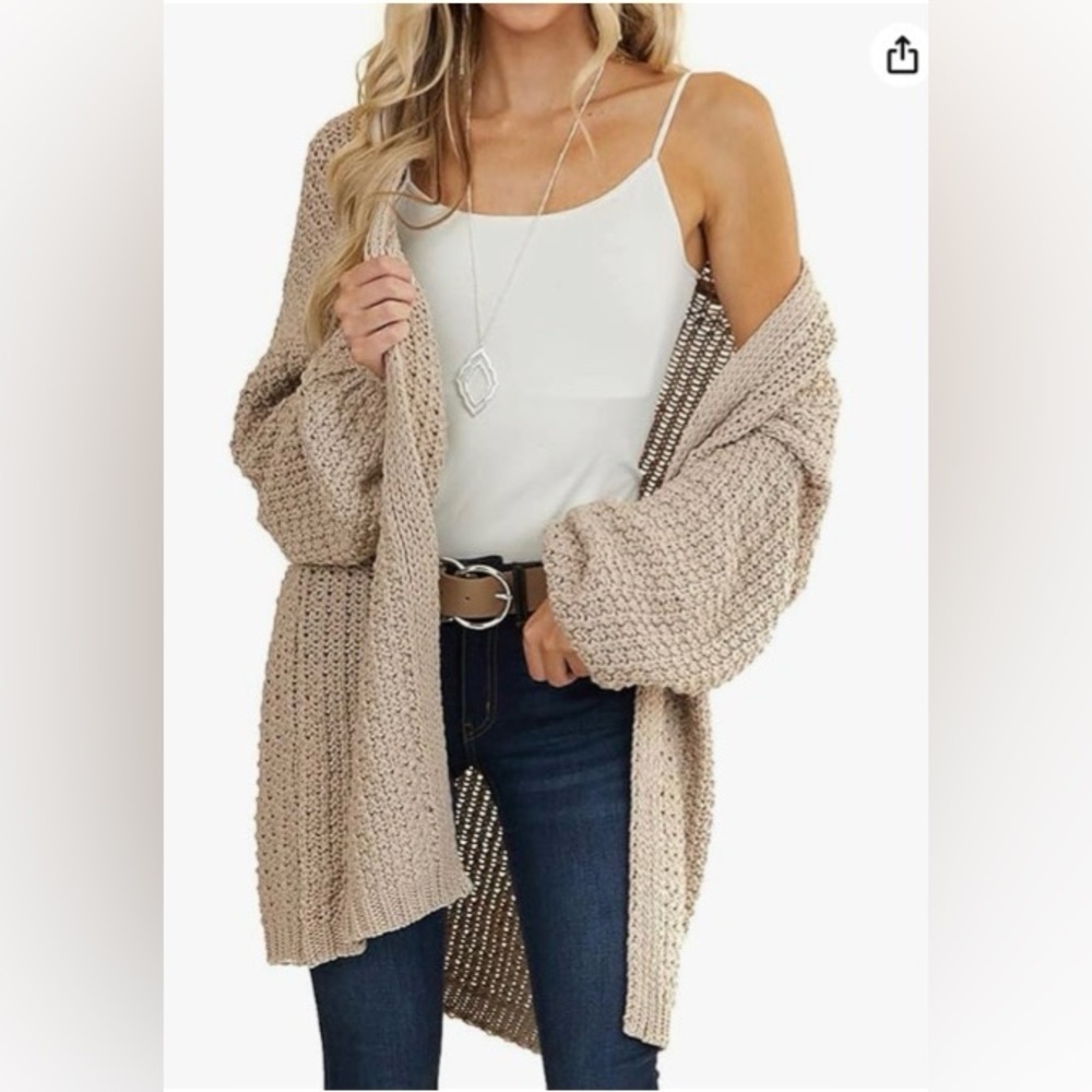 Amazon Beige Chunky Knit Open-Front Cardigan